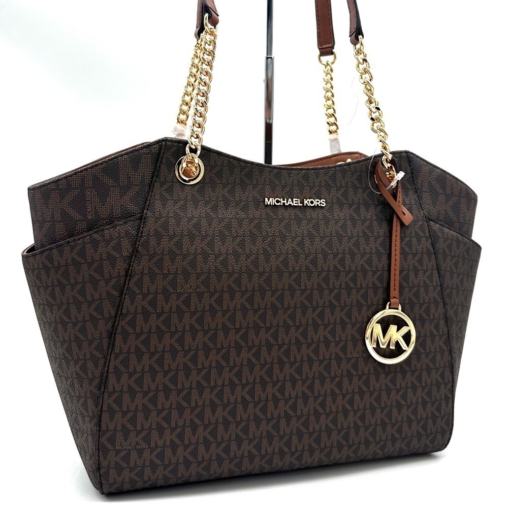 Michael Kors Large Jet Set Travel Chain Shoulder Bag & Continental Wallet Brown - Picture 4 of 12